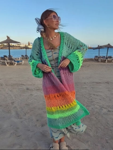 Hand knitted, oversized, soft, multicoloured cardigan
