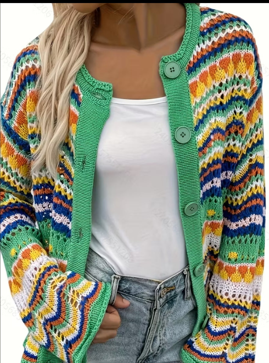 Green Fields braided cable, hand knitted cardigan