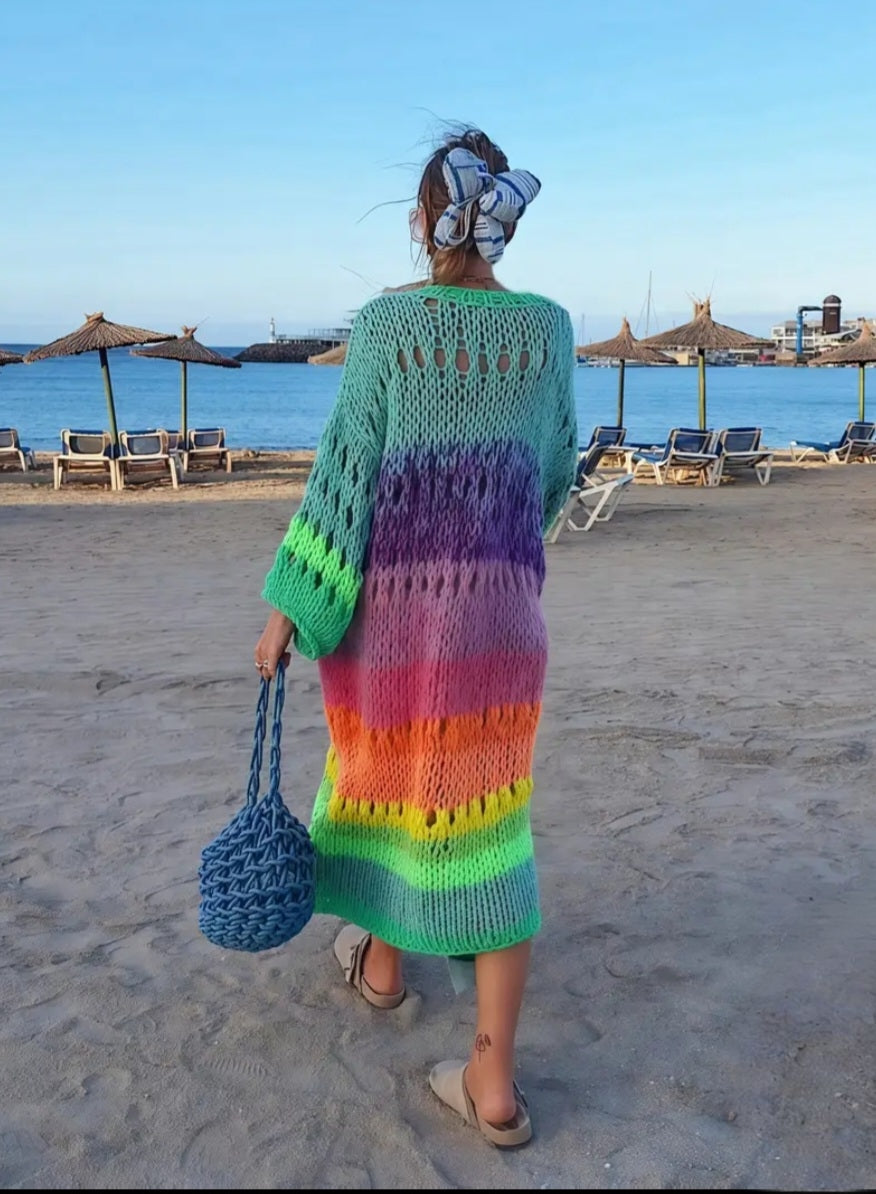Hand knitted, oversized, soft, multicoloured cardigan