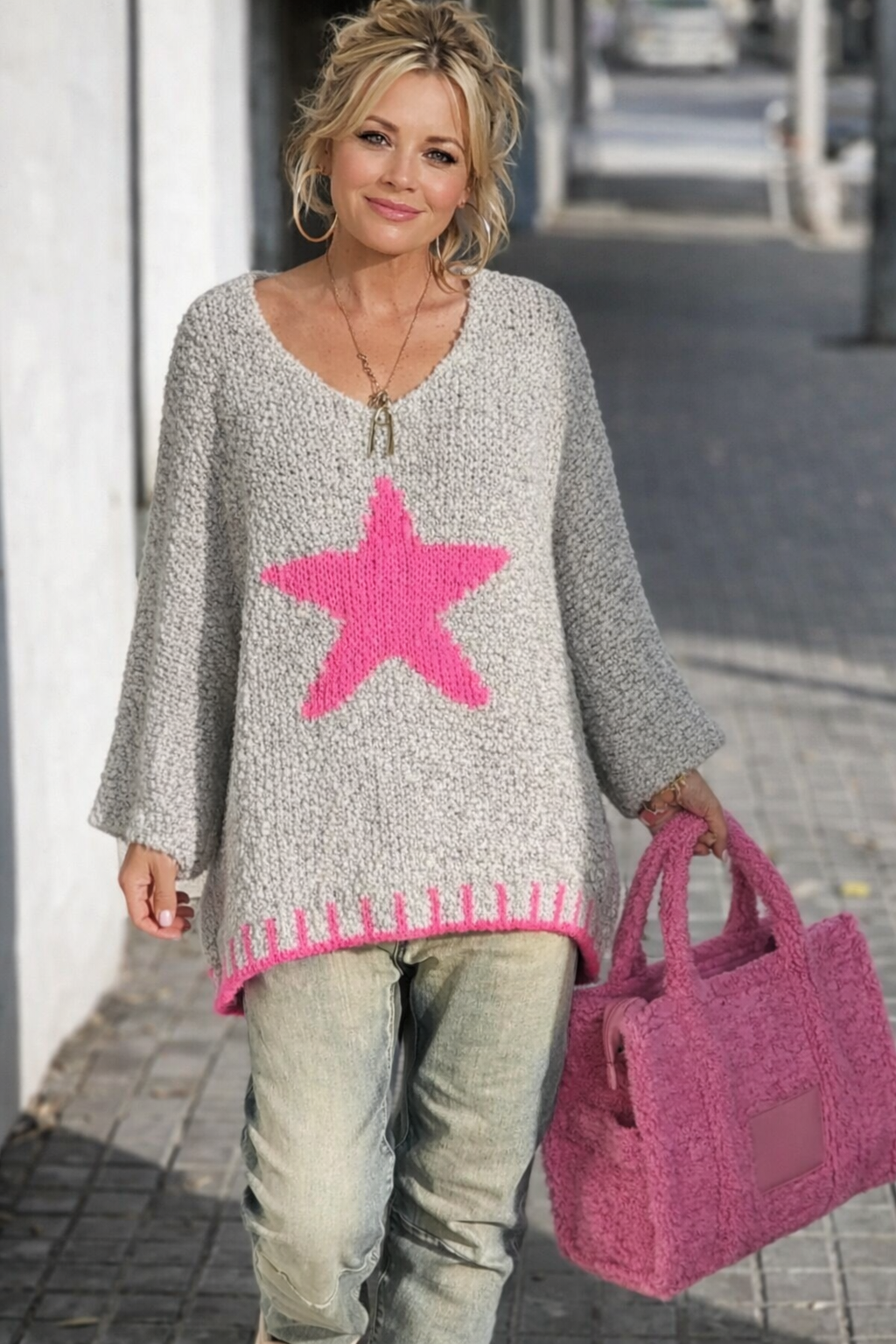Hand Knitted Slouch Fit Star Sweater