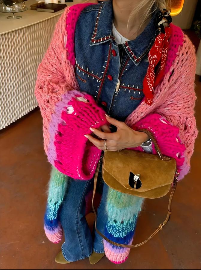 Rainbow Chaser long-line multicoloured cardigan