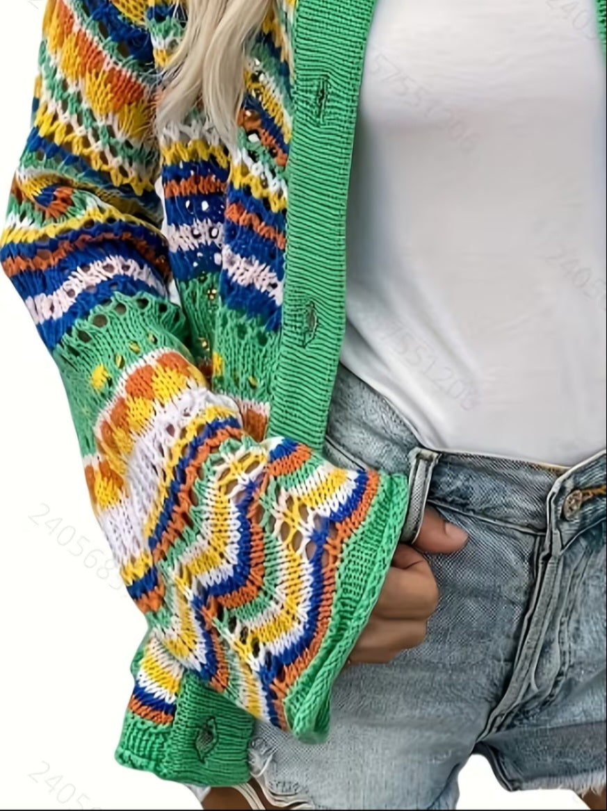 Green Fields braided cable, hand knitted cardigan