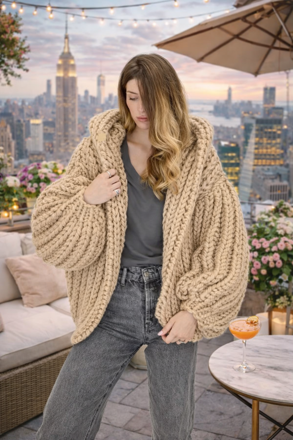 Nightspell braided cable, hand knitted cardigan