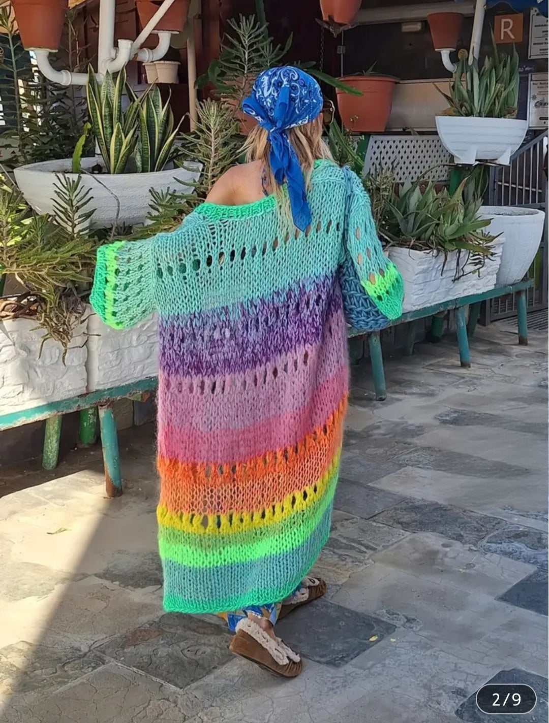 Hand knitted, oversized, soft, multicoloured cardigan