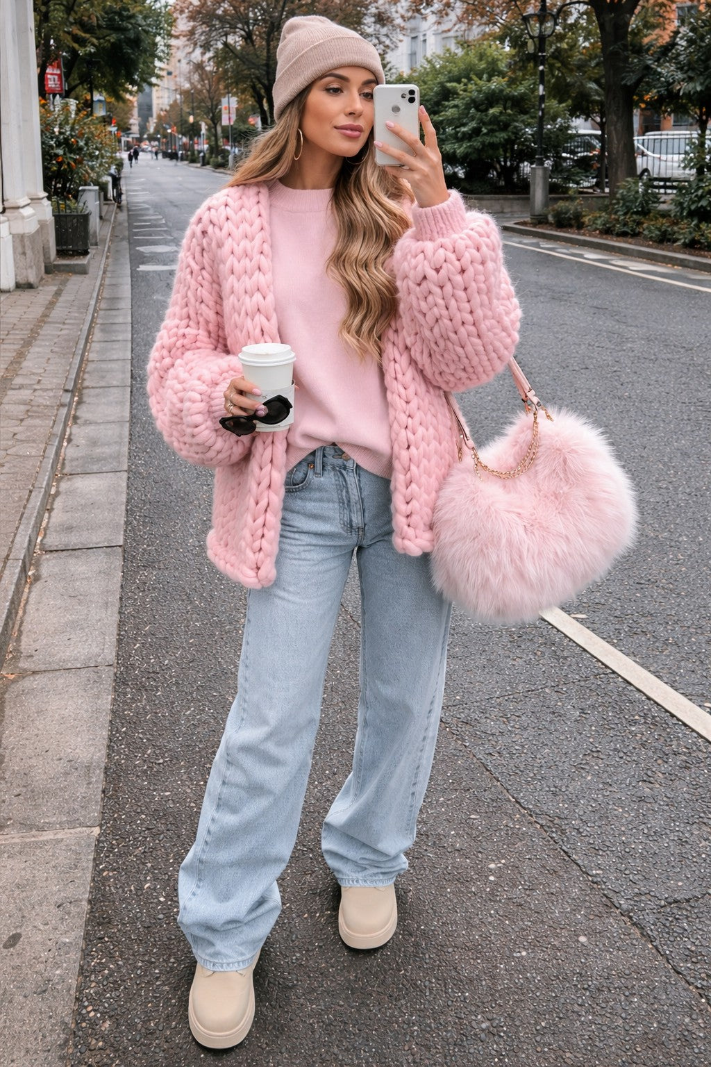 Peony pink dreamy, hand knitted cardigan