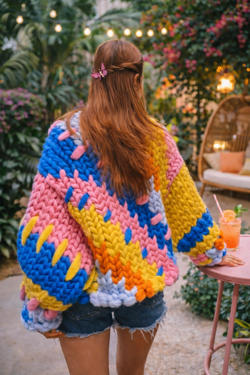 Dreamweaver unique, chunky multicoloured cardigan