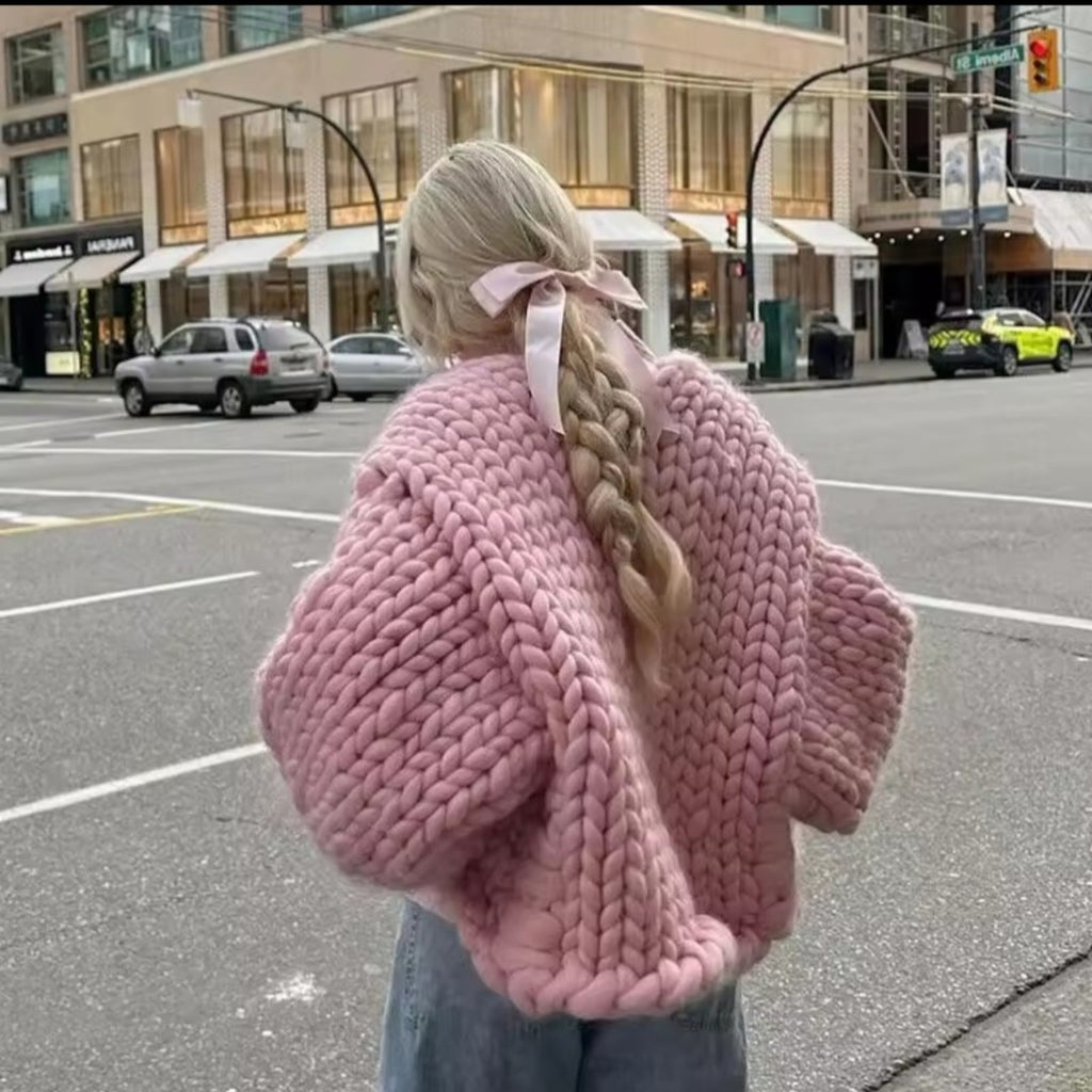 Peony pink dreamy, hand knitted cardigan