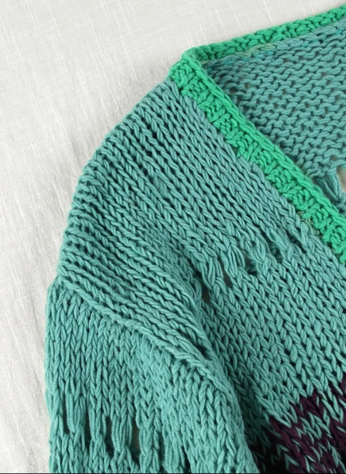 Hand knitted, oversized, soft, multicoloured cardigan