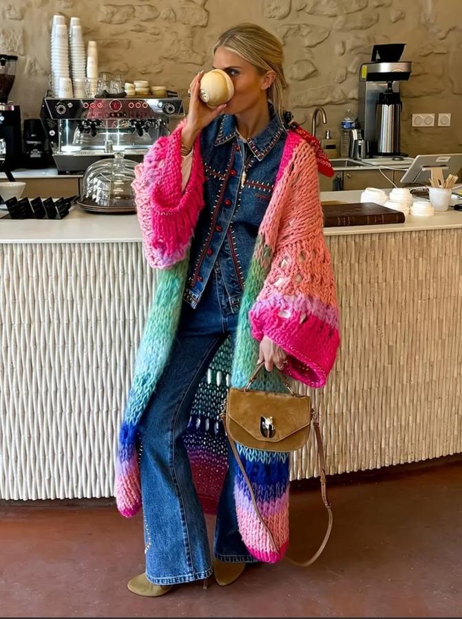 Rainbow Chaser long-line multicoloured cardigan